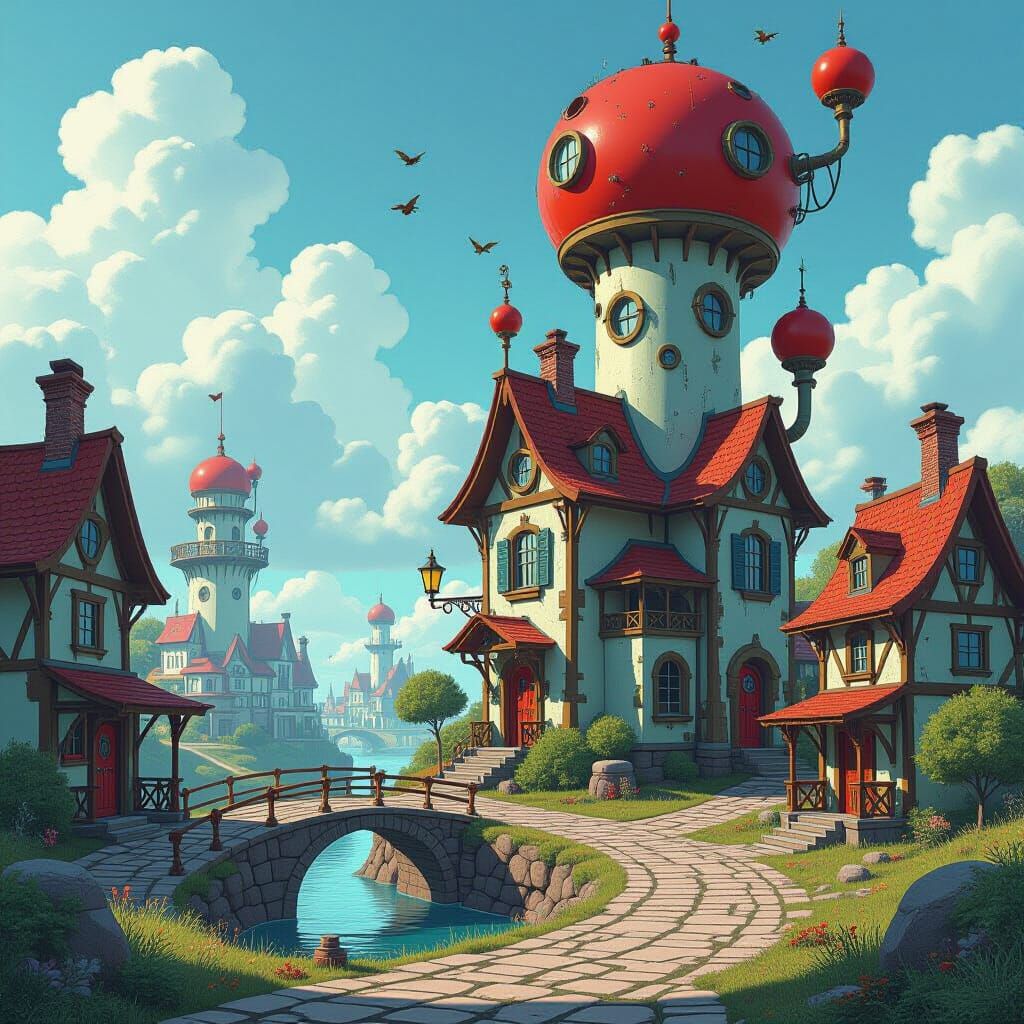 Fantastical World with Surreal Proportions and Vibrant Color...