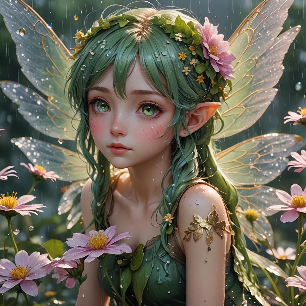 Hyperrealistic Fairy with Colorful Hair in 3D Anime Art