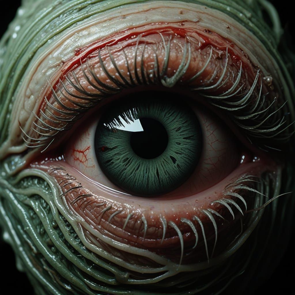 Biomechanical Horror Tapeworm Erupts from Human Flesh