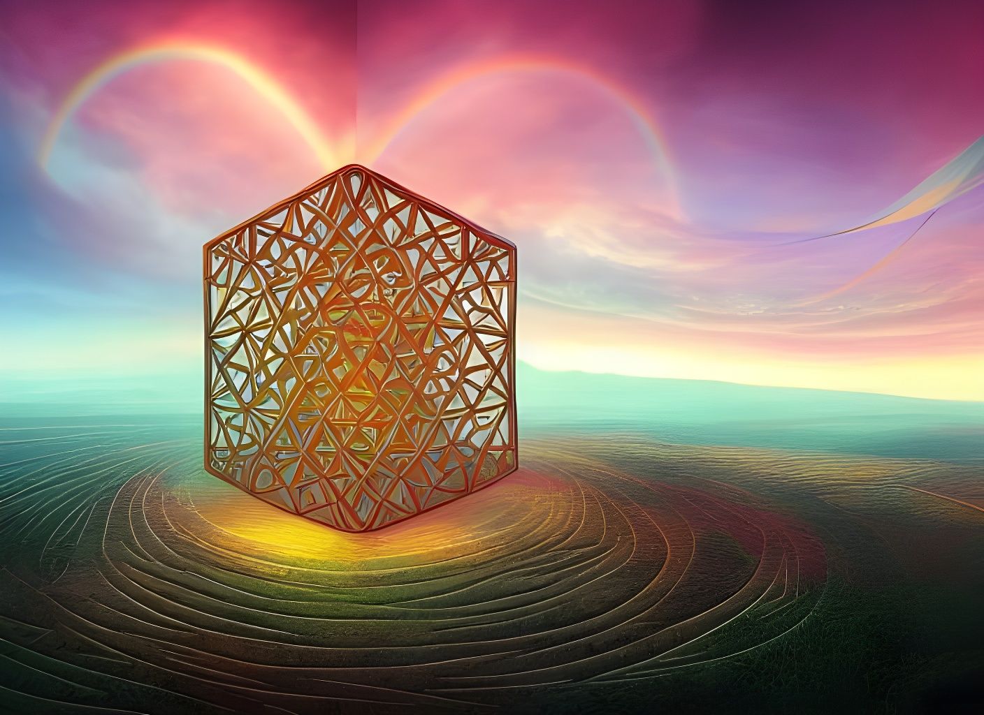 Celtic Hypercube Sunset: Matte Art Pastel Colors
