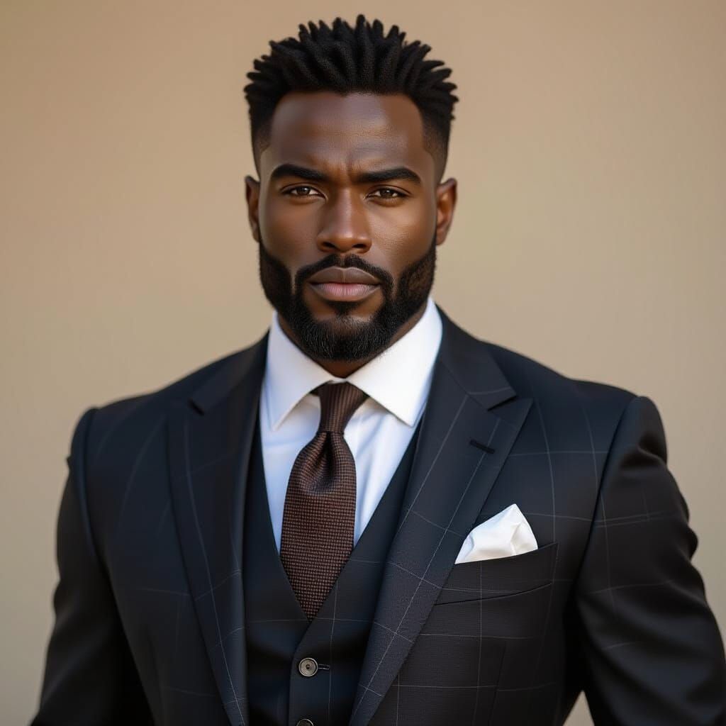 Majestic African God in Business Suit, Hyperrealistic Style