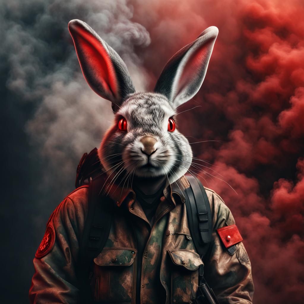 Rabbit in Camo with Glowing Eyes