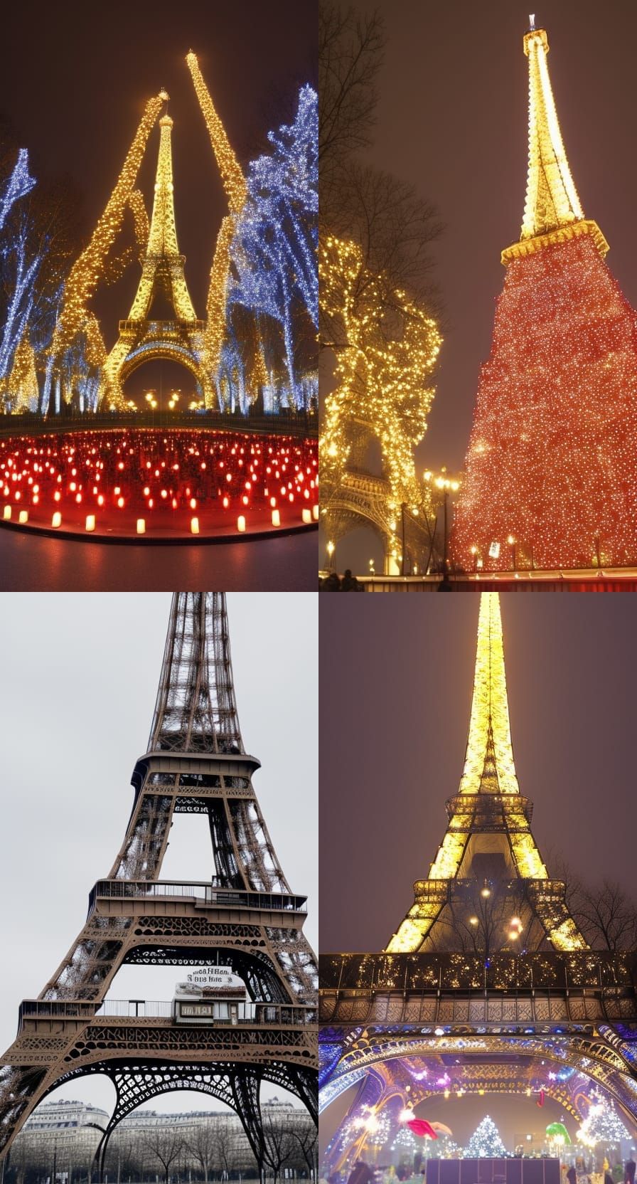 Eiffel Tower Aglow with Christmas Candles