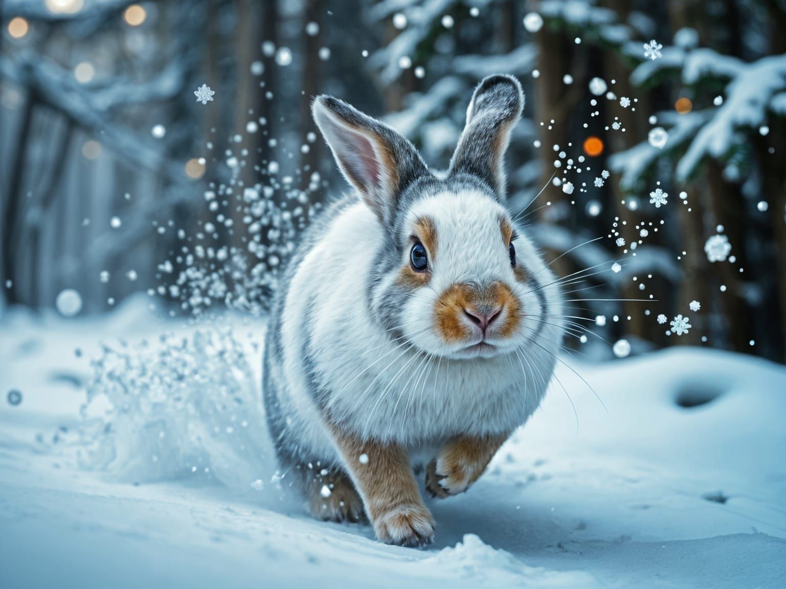 Adorable Bunny in Enchanted Winter Forest