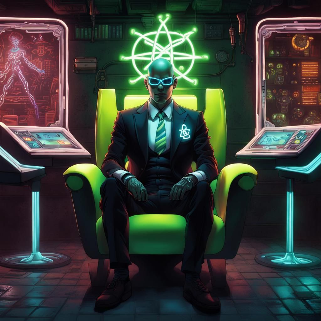 Neon Supervillain in Underground Gambling Den
