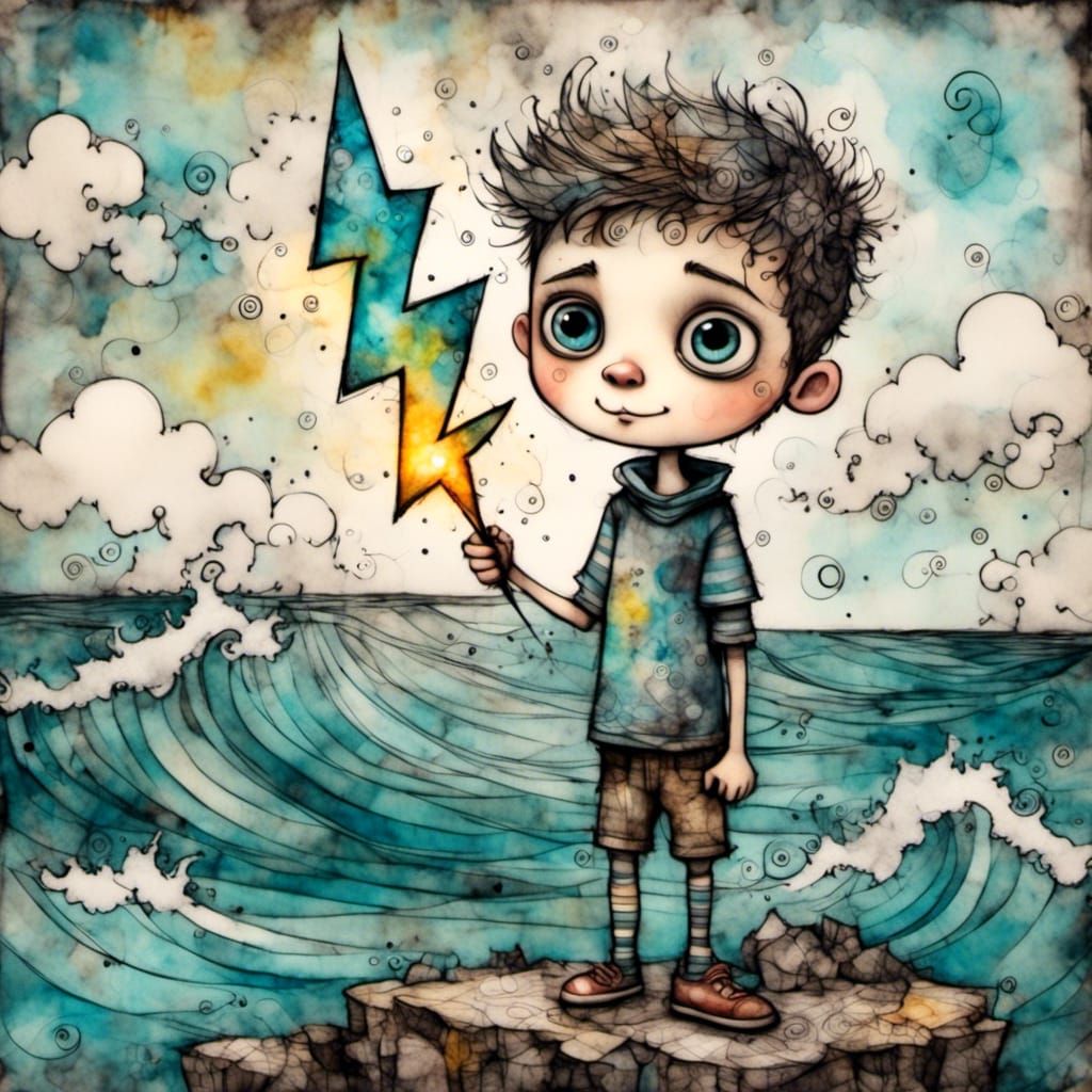 Boy with Lightning Bolt, Digital Sketch Art