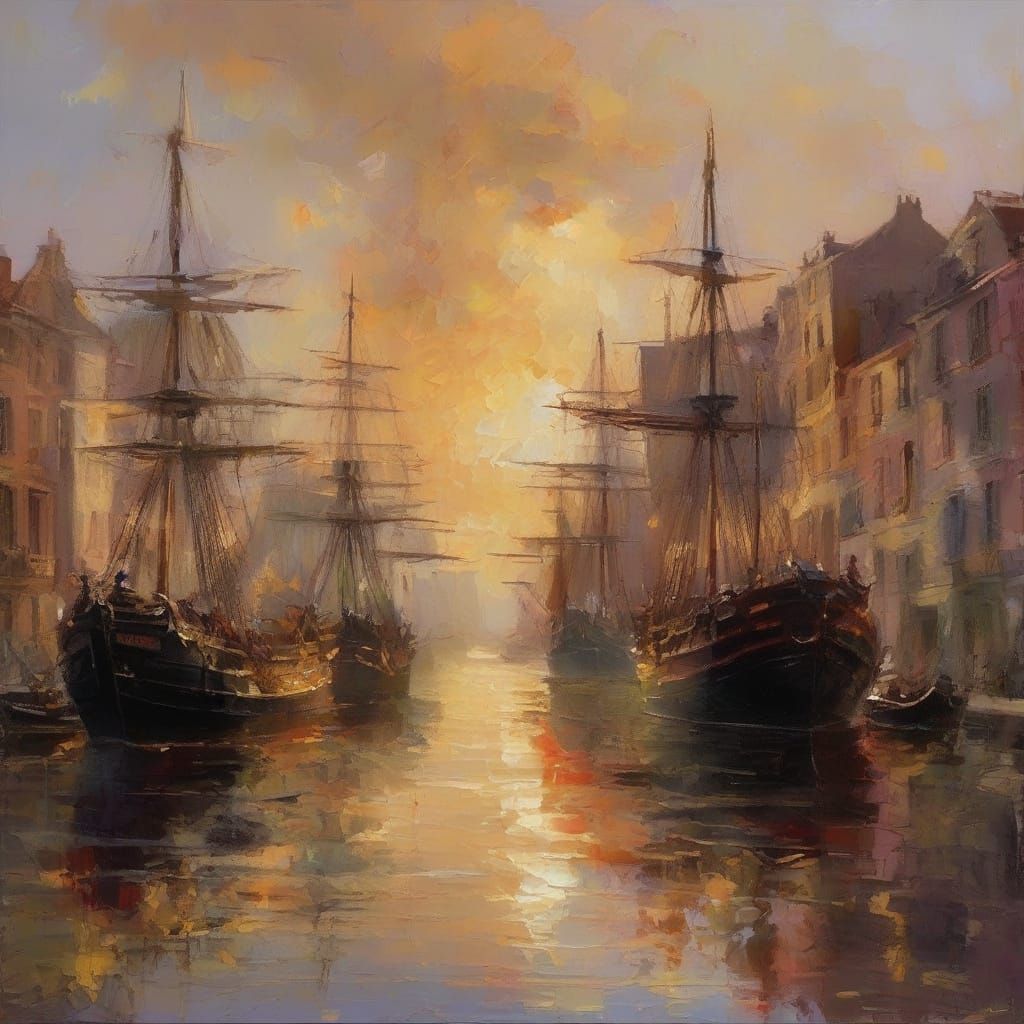 Pirate Harbour in Vibrant Neo-Impressionist Style