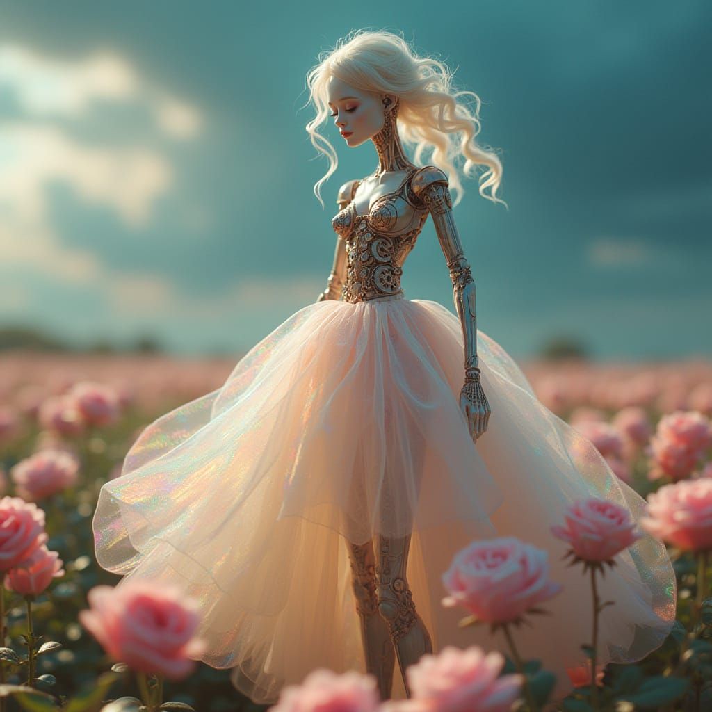 Iridescent Doll in Rainbow Roses