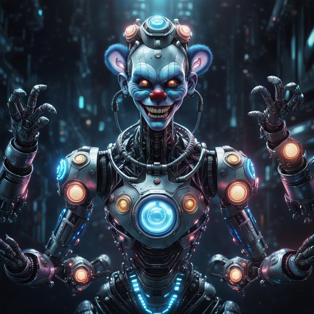 Cybernetic Monkey-Woman Grin in Sci-Fi Illustration