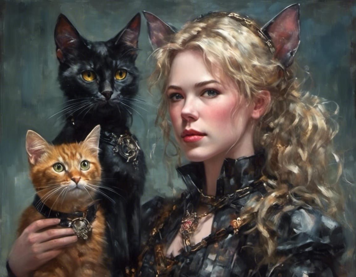 Catgirl Walkies: A Photorealistic Digital Painting