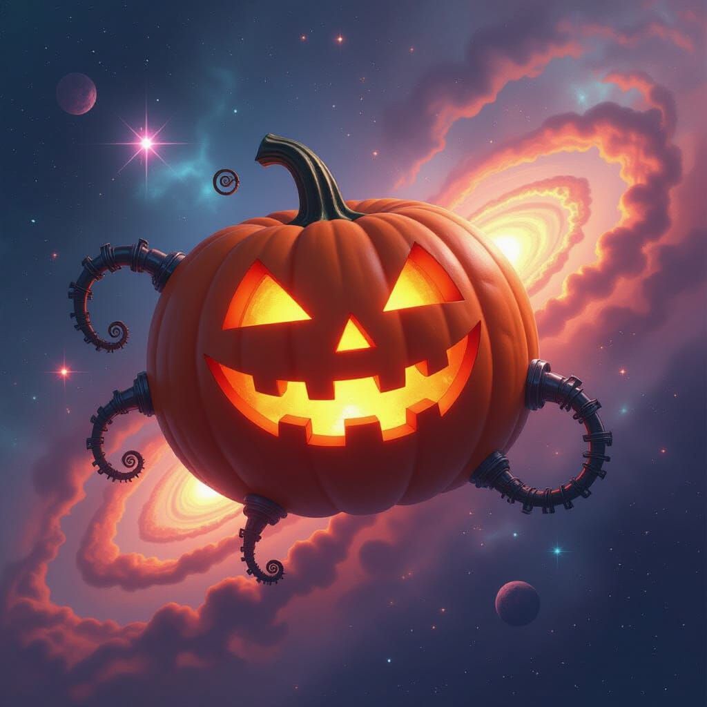 Giant Carved Pumpkin Nebula in Cosmic Dreamscape