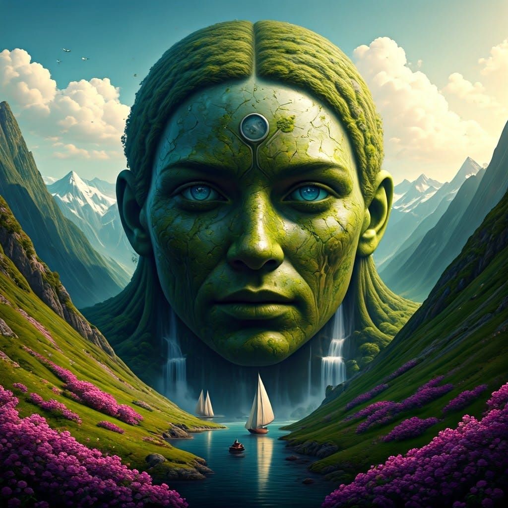 Surreal Mountain Face Landscape Inspired by Beksiński