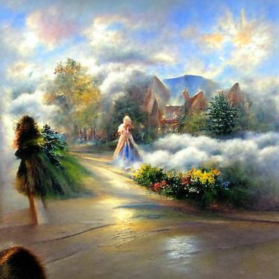 Ethereal Woman Walking in Fantasy Landscape