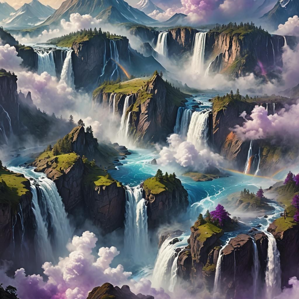 Floating Mountains Above Swirling Clouds: Fantasy Art