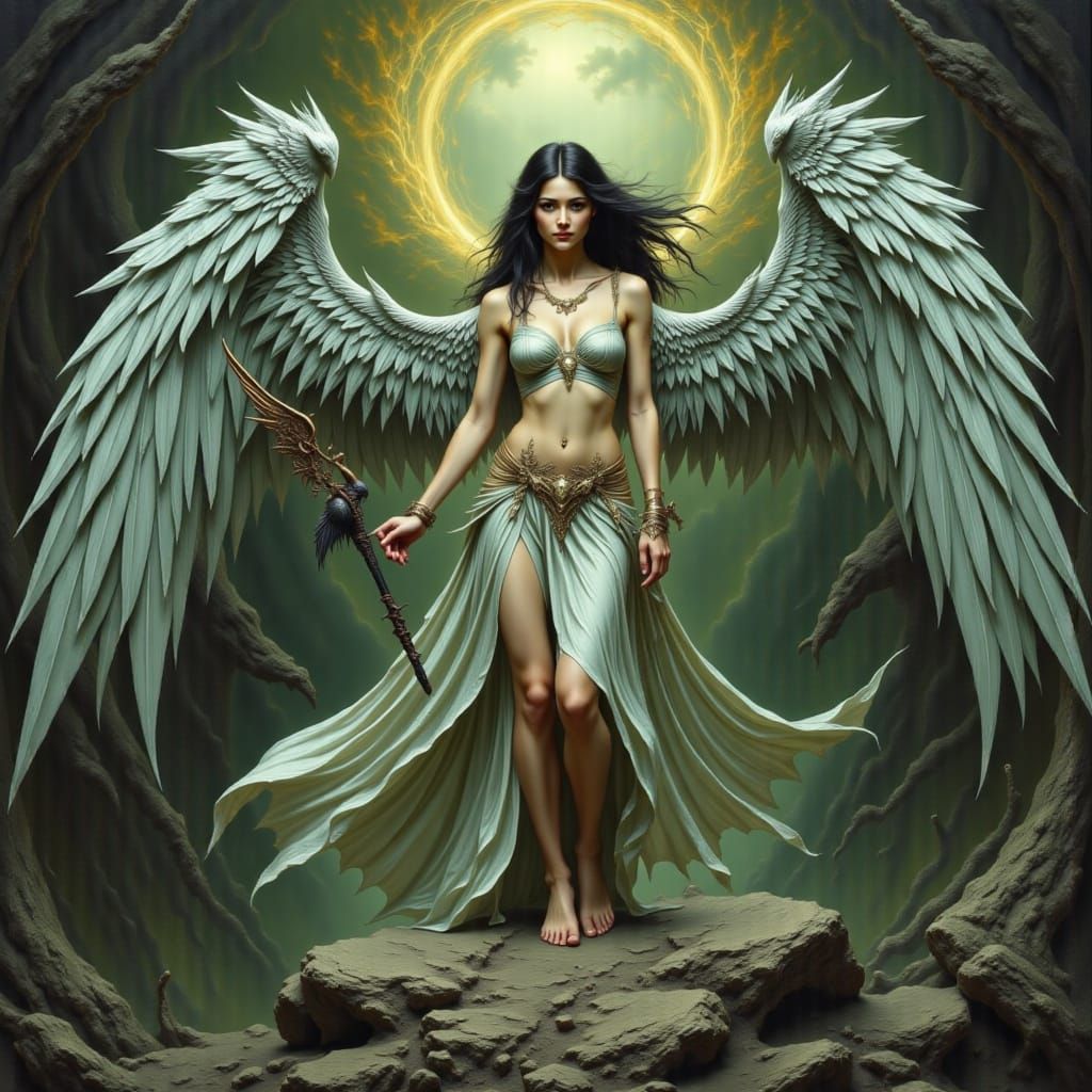 Angel Warrior with Gargoyle Companion