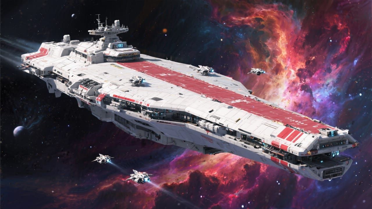 Futuristic Space Carrier Soaring Through Interplanetary Spac...