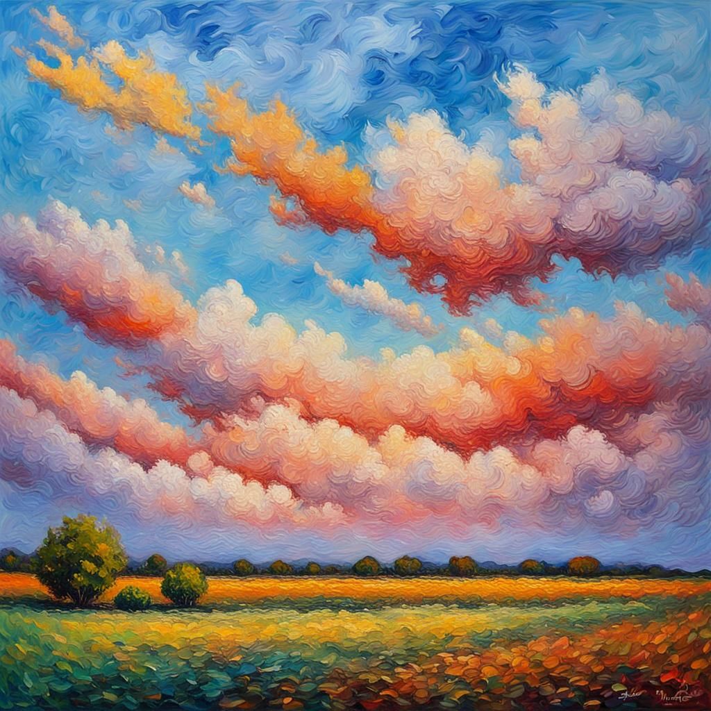 Colorful Sky in Expressionist Oil Painting