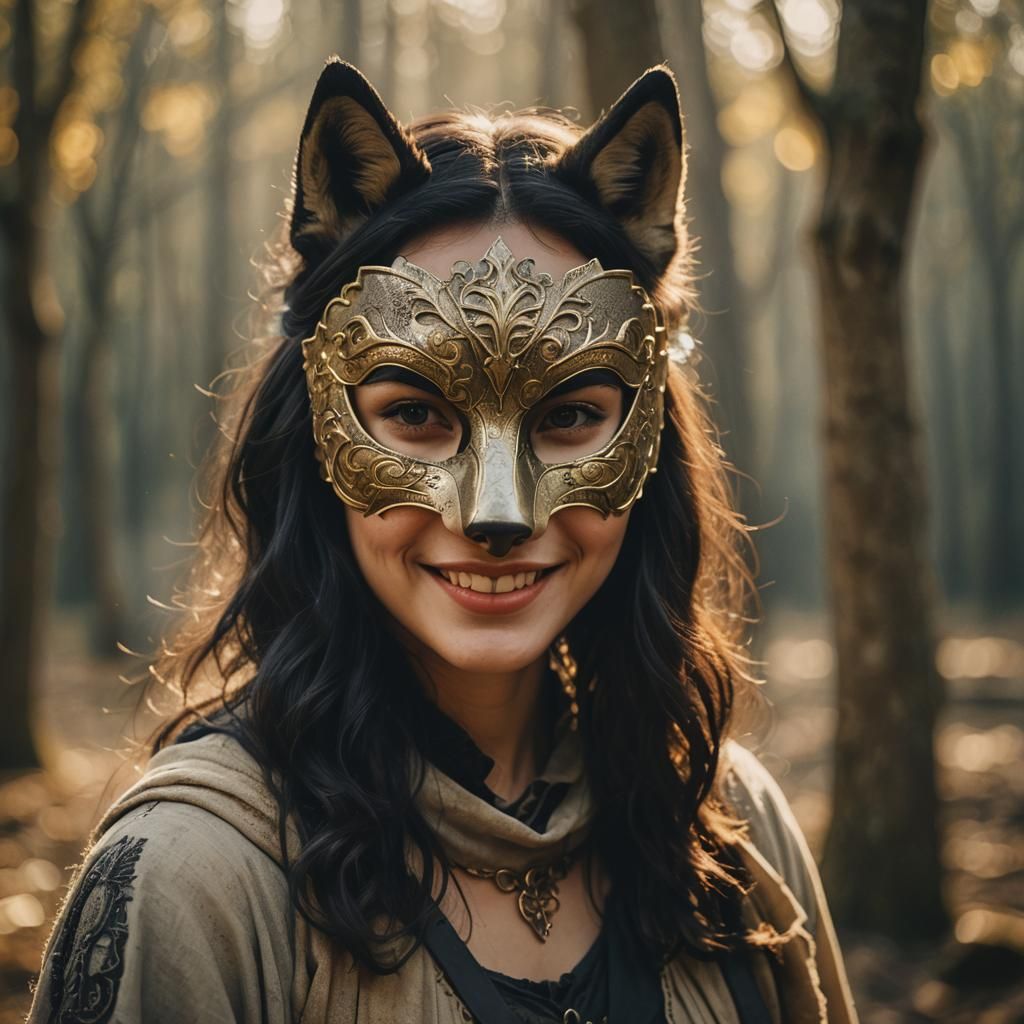 Mystical Medieval Girl with Wolf Mask