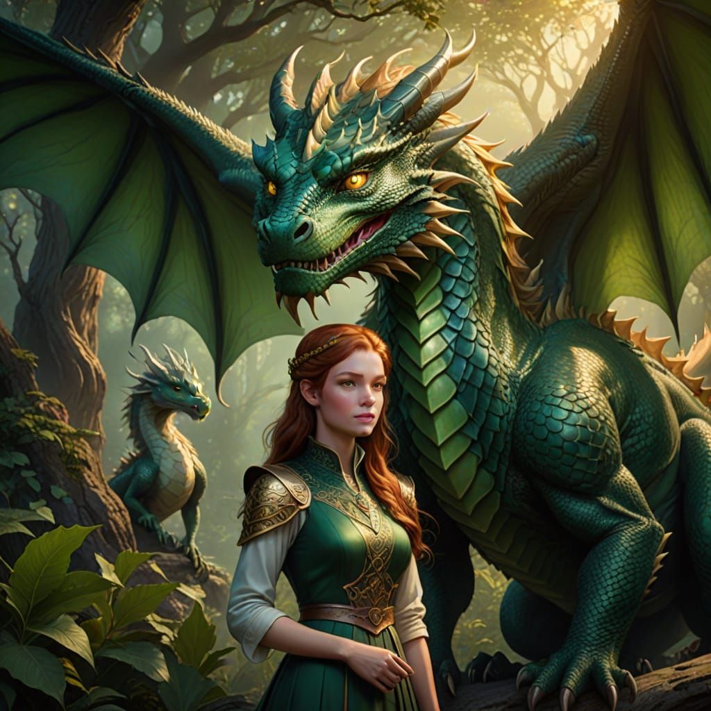 Mystical Encounter: Young Girl and Baby Dragon in Whimsical ...