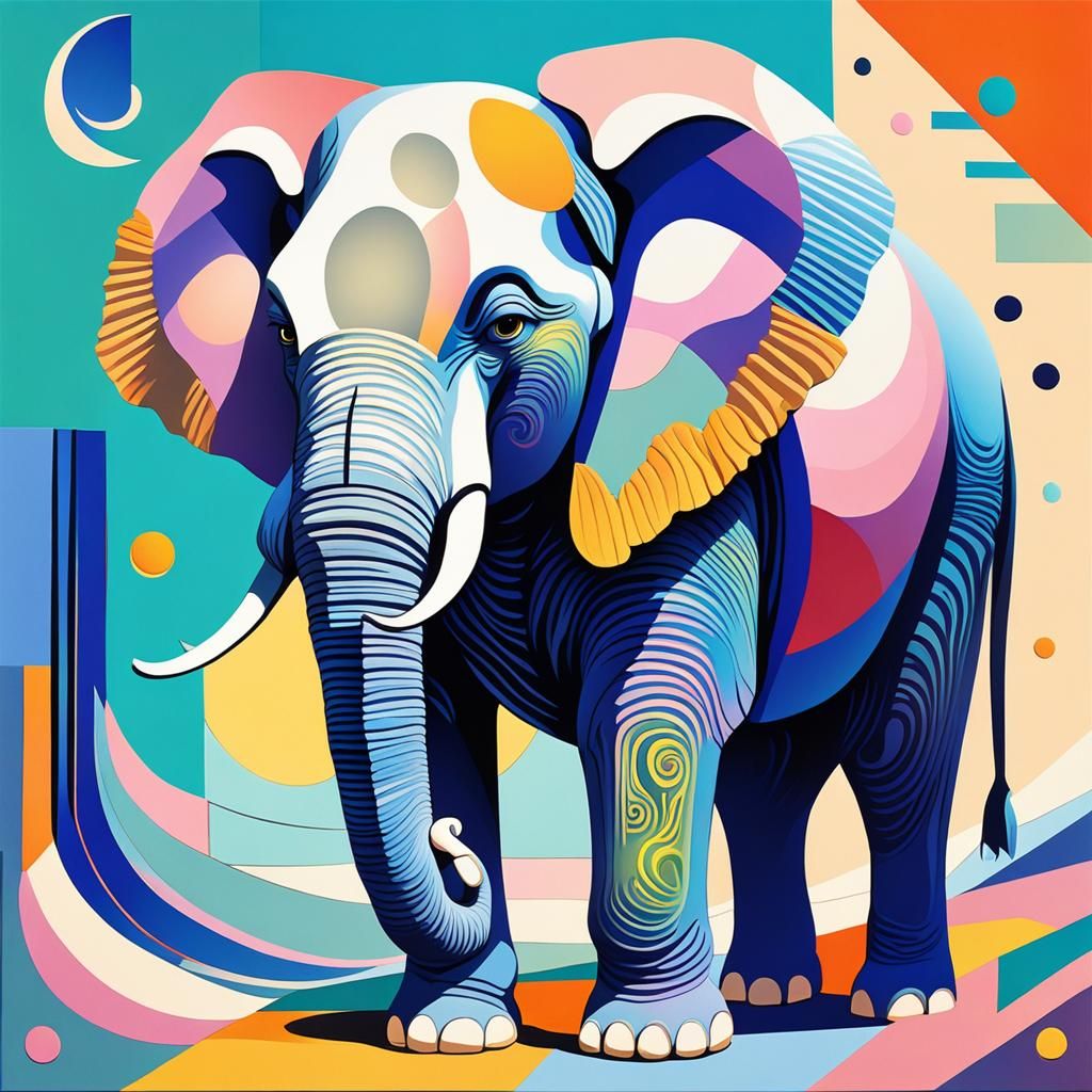 Intricate Elephant in Mixed Media Style