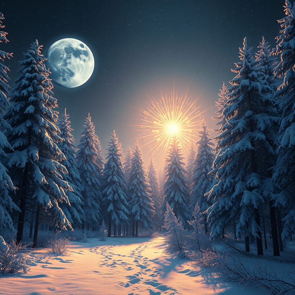 Enchanted Winter Woodland Under Starlight