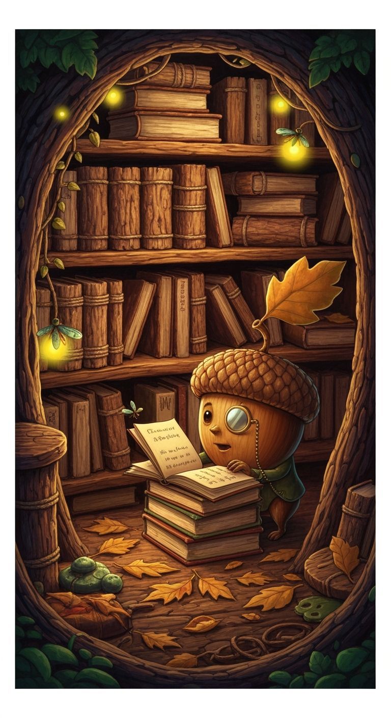 Acorn Researcher in Whimsical Forest Library