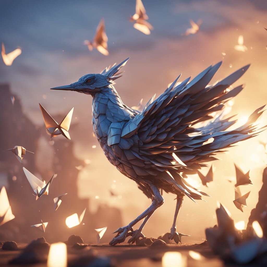 Whimsical Anime Art of Soaring Paper Cranes in Sunset Hues