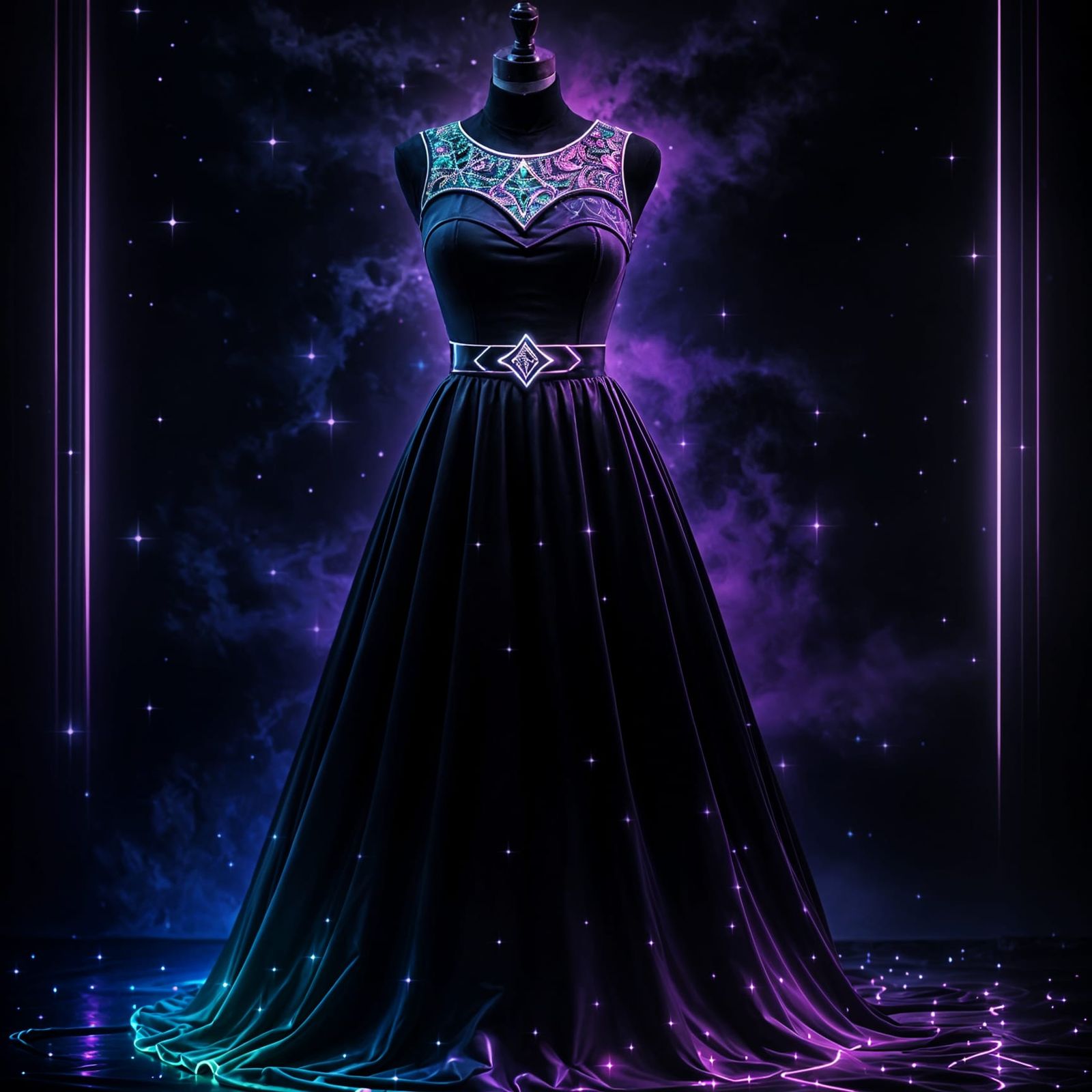 Vibrant Neon Formal Dress in Art Deco Style