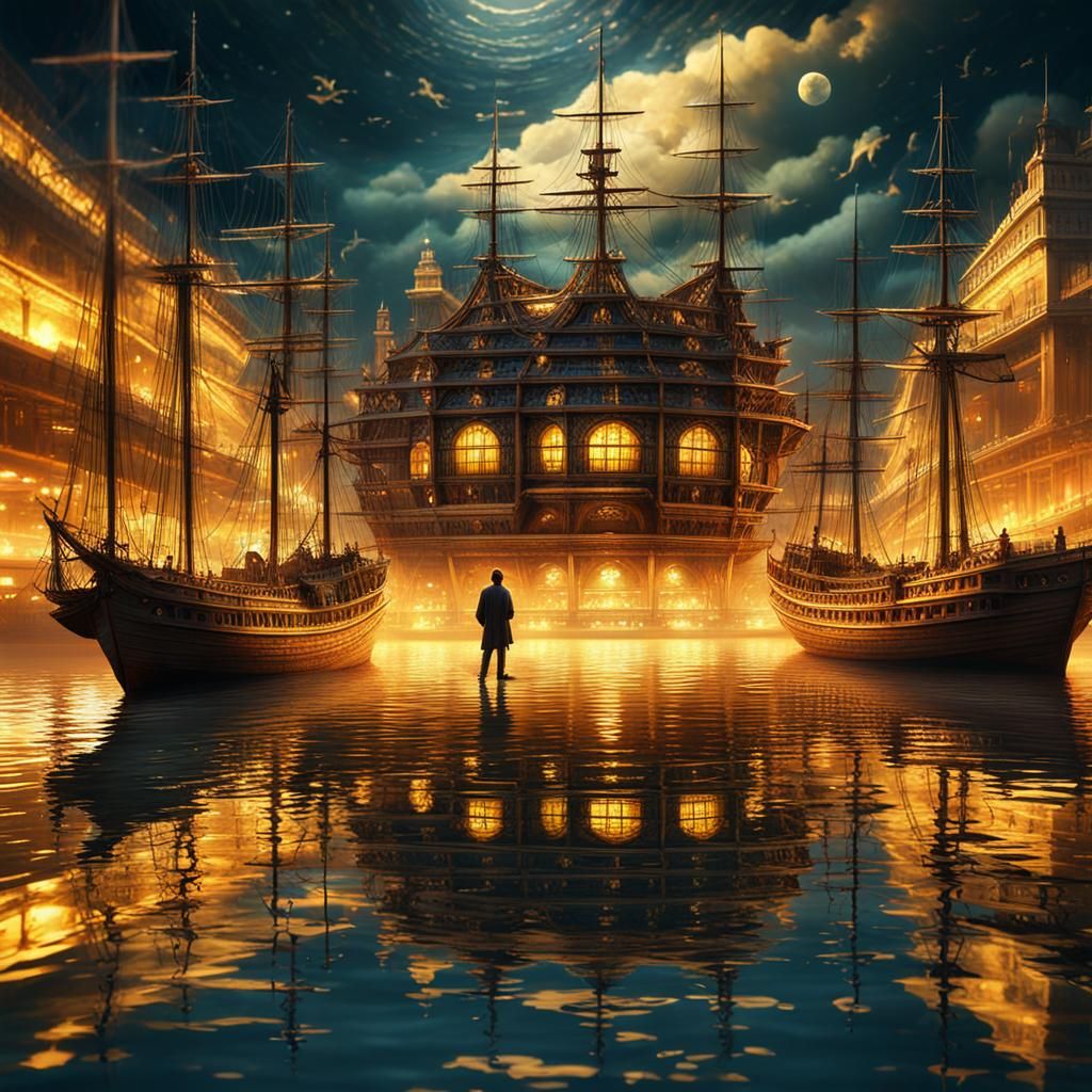 Golden Ocean Reflection: Cinematic Digital Painting