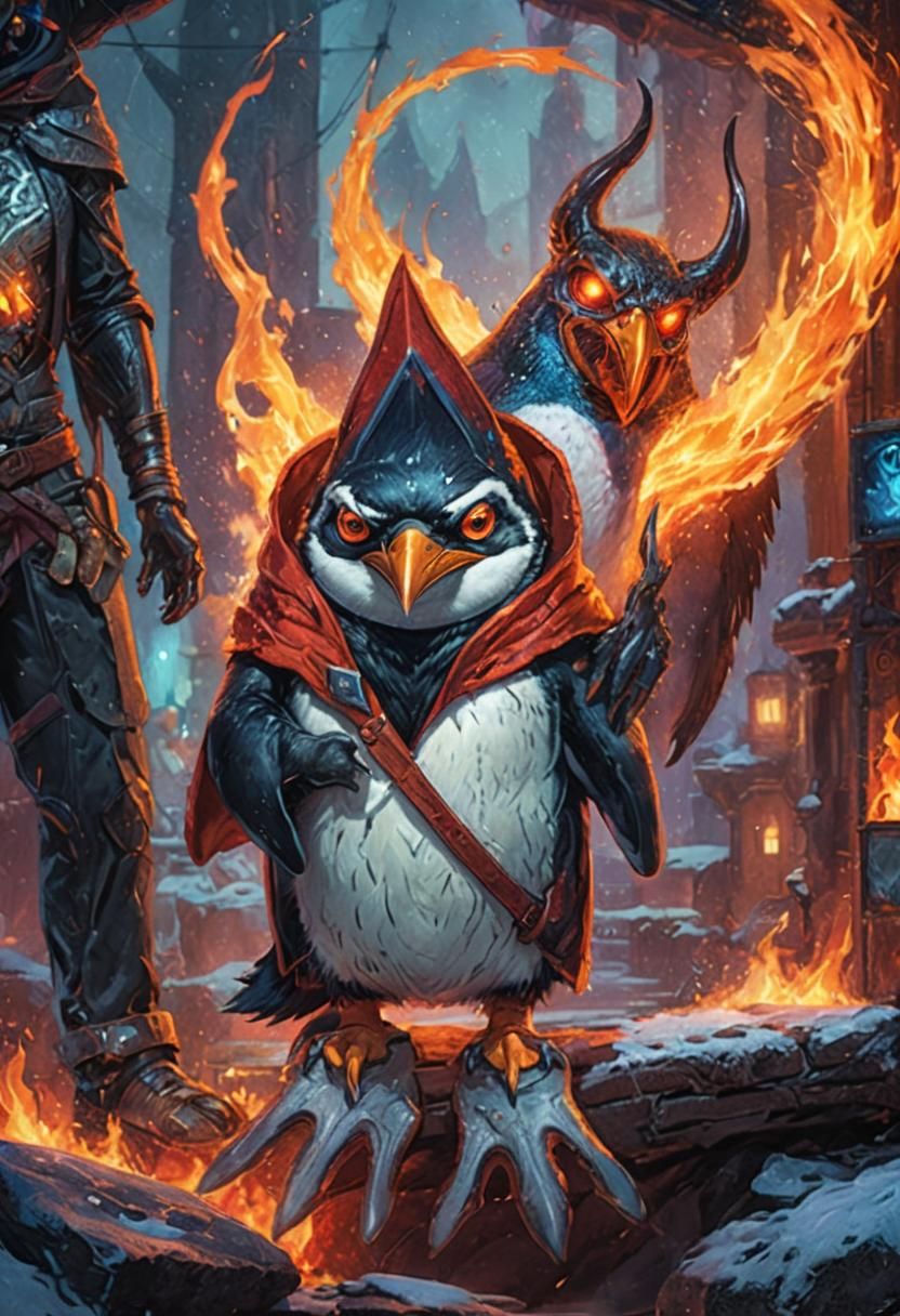 Penguin with Shoulder Demon Concept Art