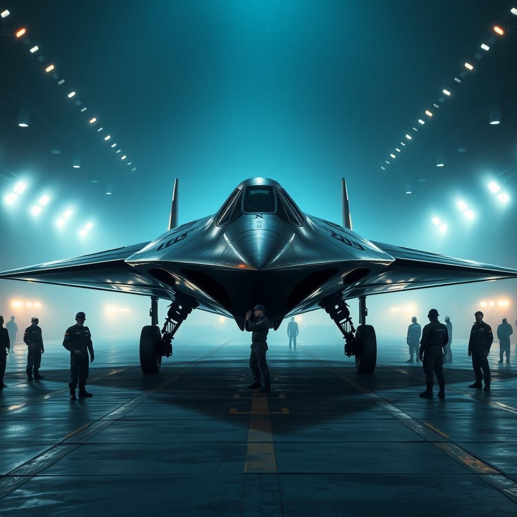 Futuristic Stealth Fighter on Military Base