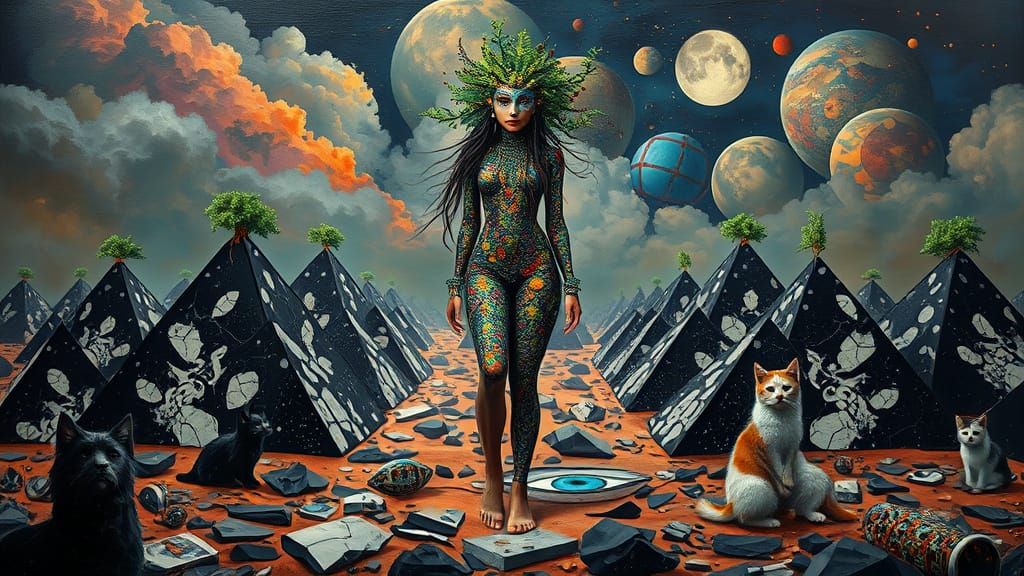 Surreal Suri Goddess Emerges from Dreamlike Landscape