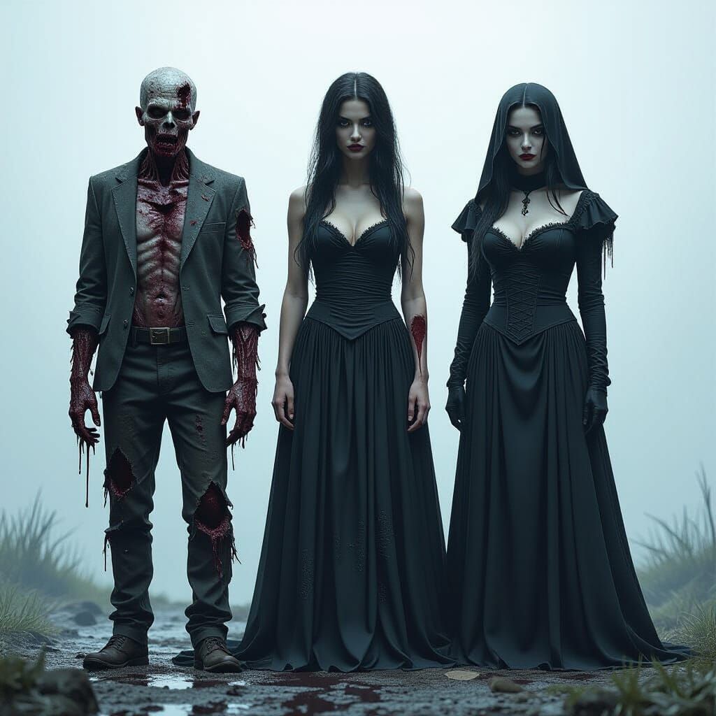 Undead Trio: Zombie, Werewolf, and Vampire