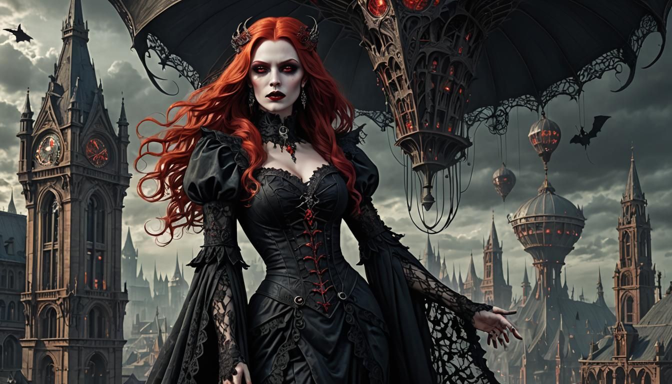 Vampire Goddess in Magocracy City, Photorealistic Rendering