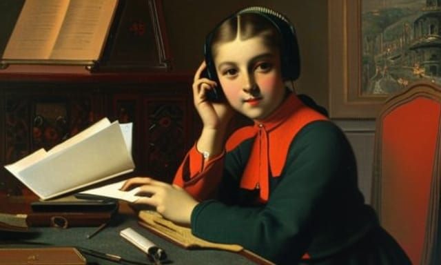 Impressionistic Painting of a Lady Writing at Desk