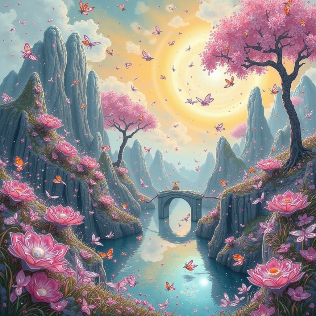 Whimsical Watercolor Landscape in Kidcore Style