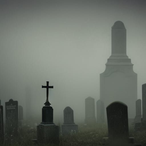 Gloomy Cemetery in Winter, Dark Fantasy Style