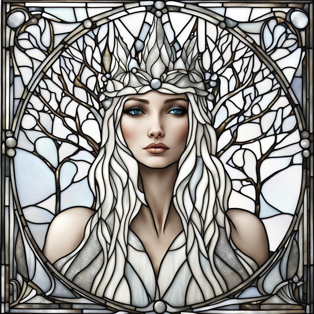 Art Deco Stained Glass Winter Elf Fantasy
