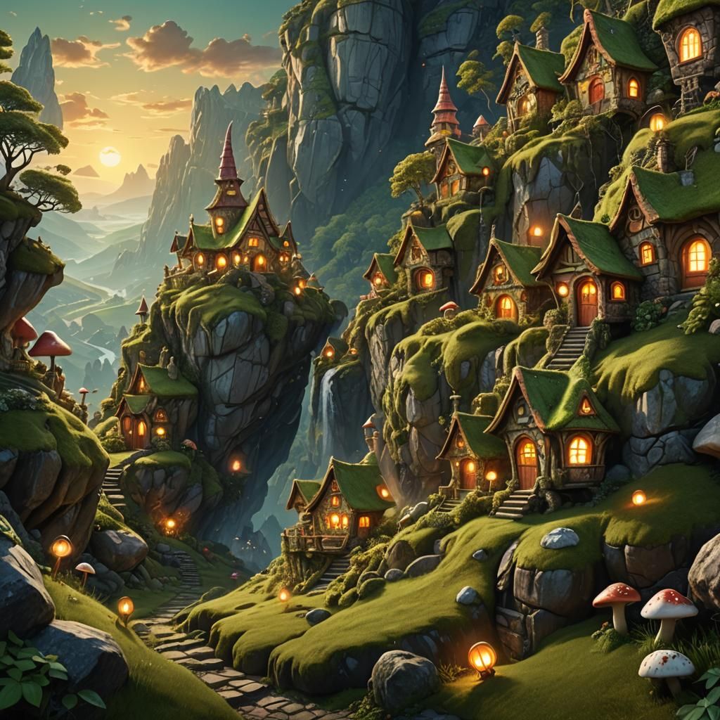 Whimsical Gnome Village: Fantasy Matte Painting