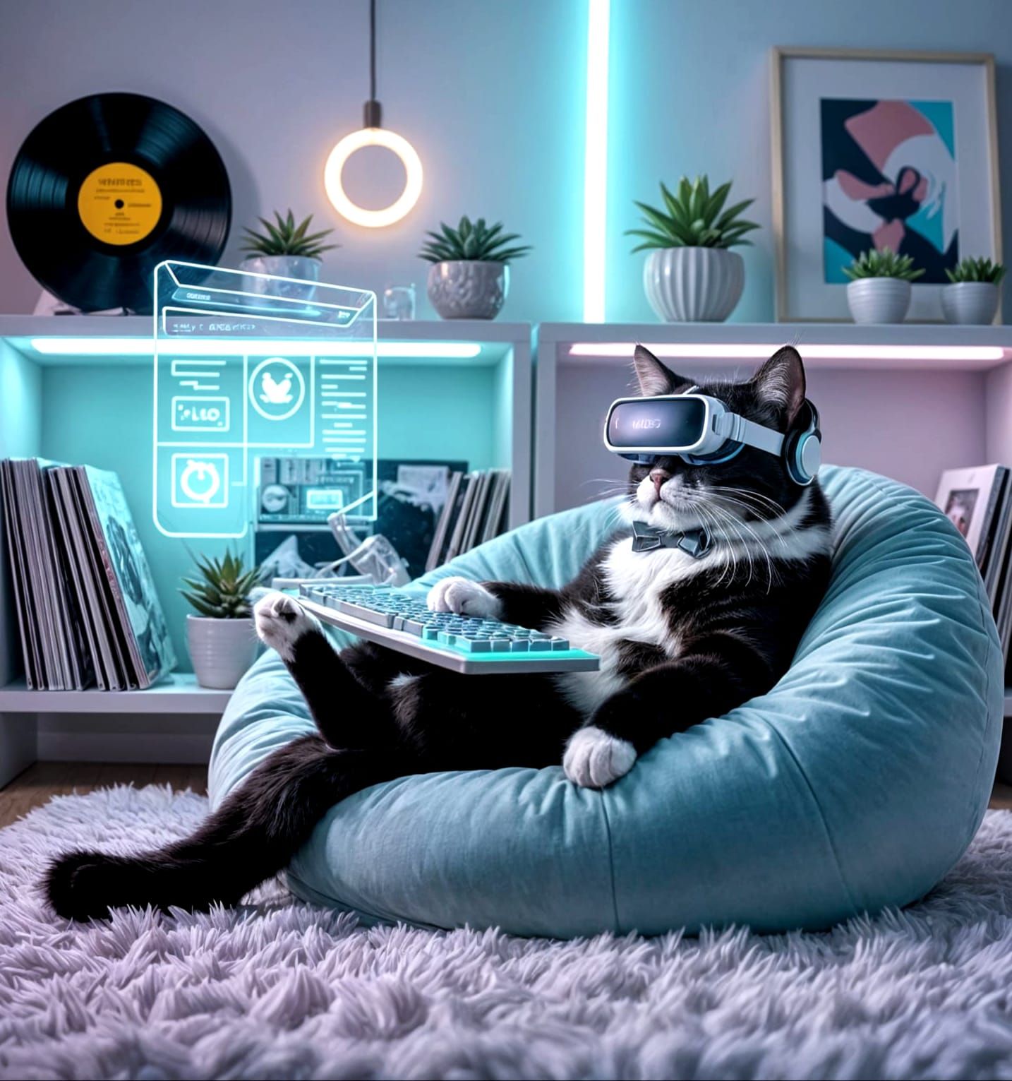 Gen Z Cat Streamer in Pastel-Neon Loft