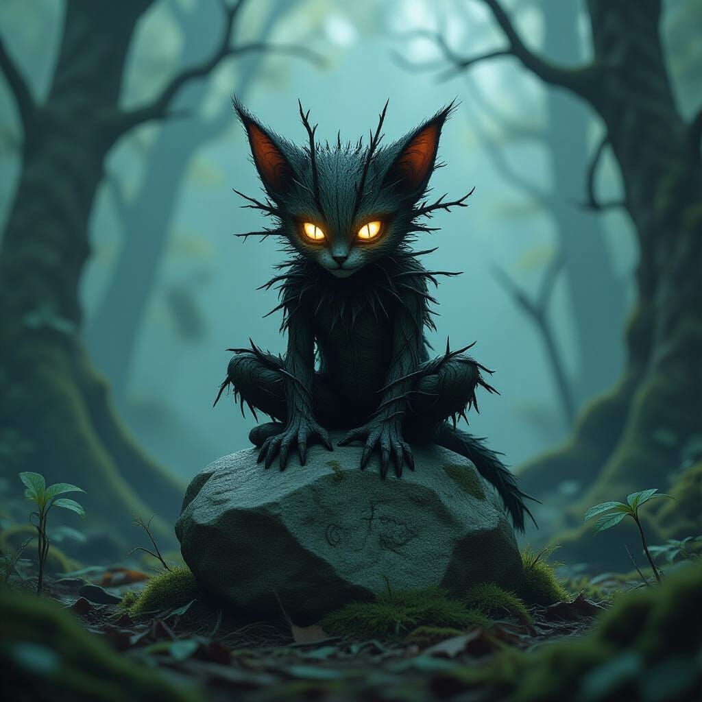 Thorn-Covered Fae-Imp in Haunted Forest