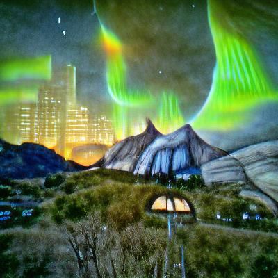 Sci-Fi Solarpunk Aurora Illuminates the Landscape
