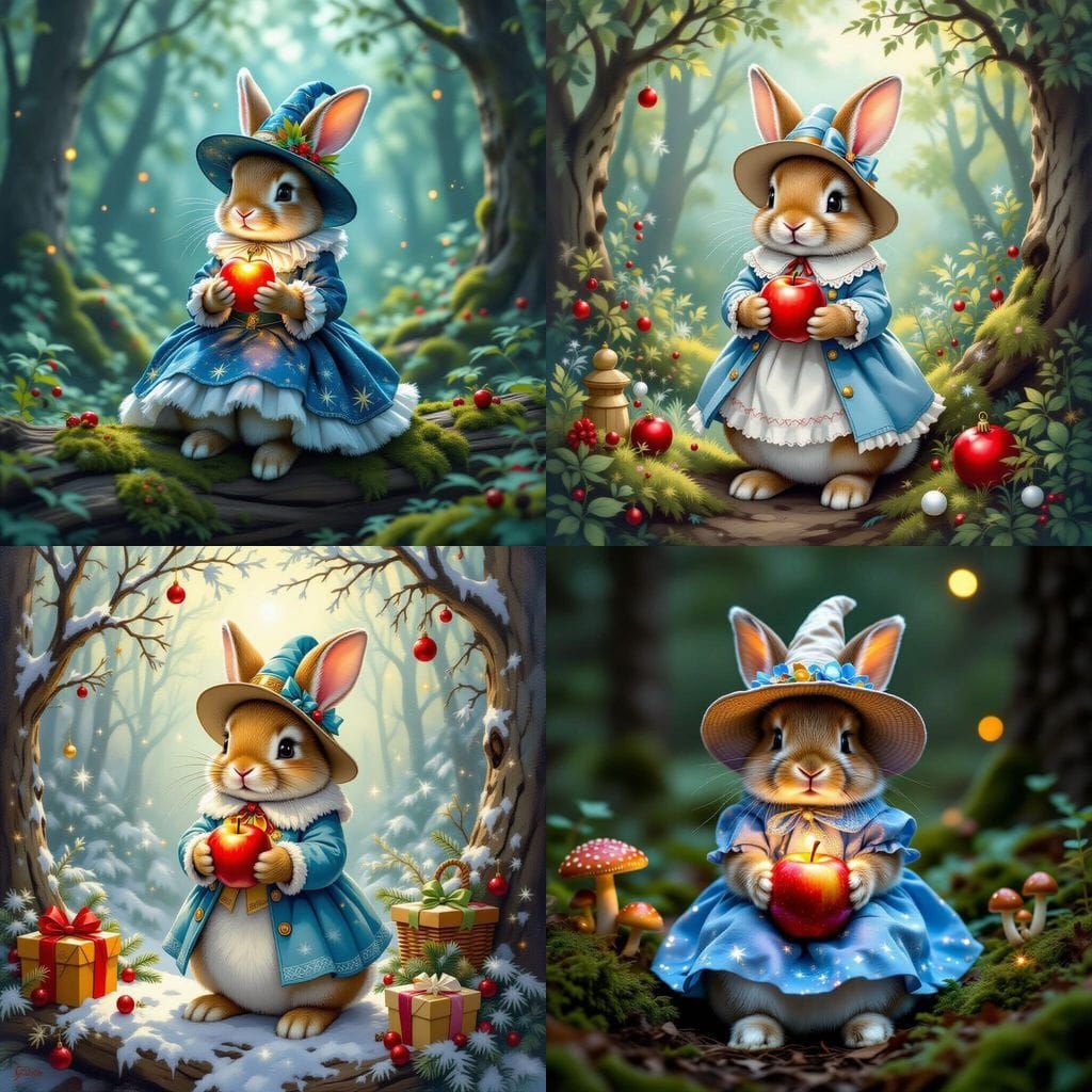 Charming Rabbit in Celestial Robes with Glowing Apple