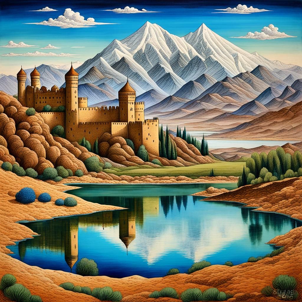 Fantasy landscape, Qajar