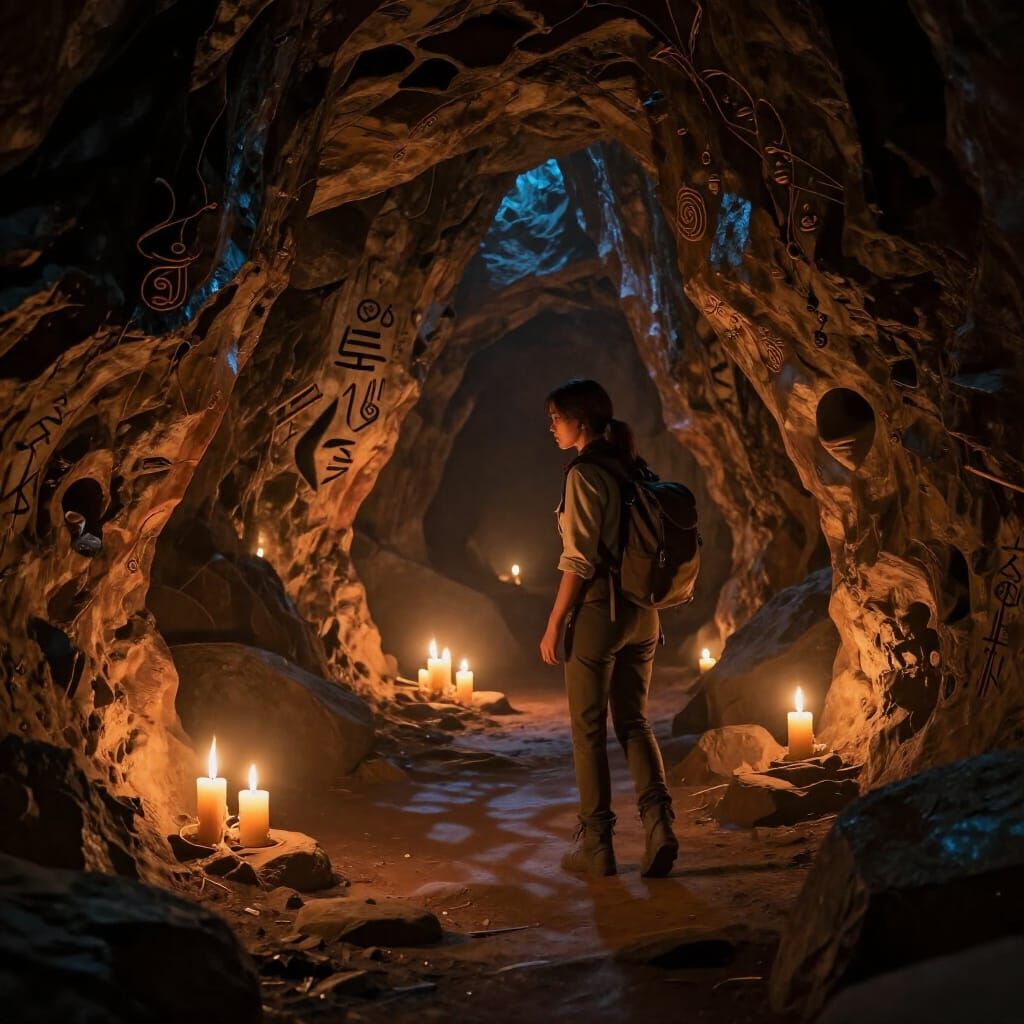 Adventurous Scout Explores Mysterious Candlelit Cave