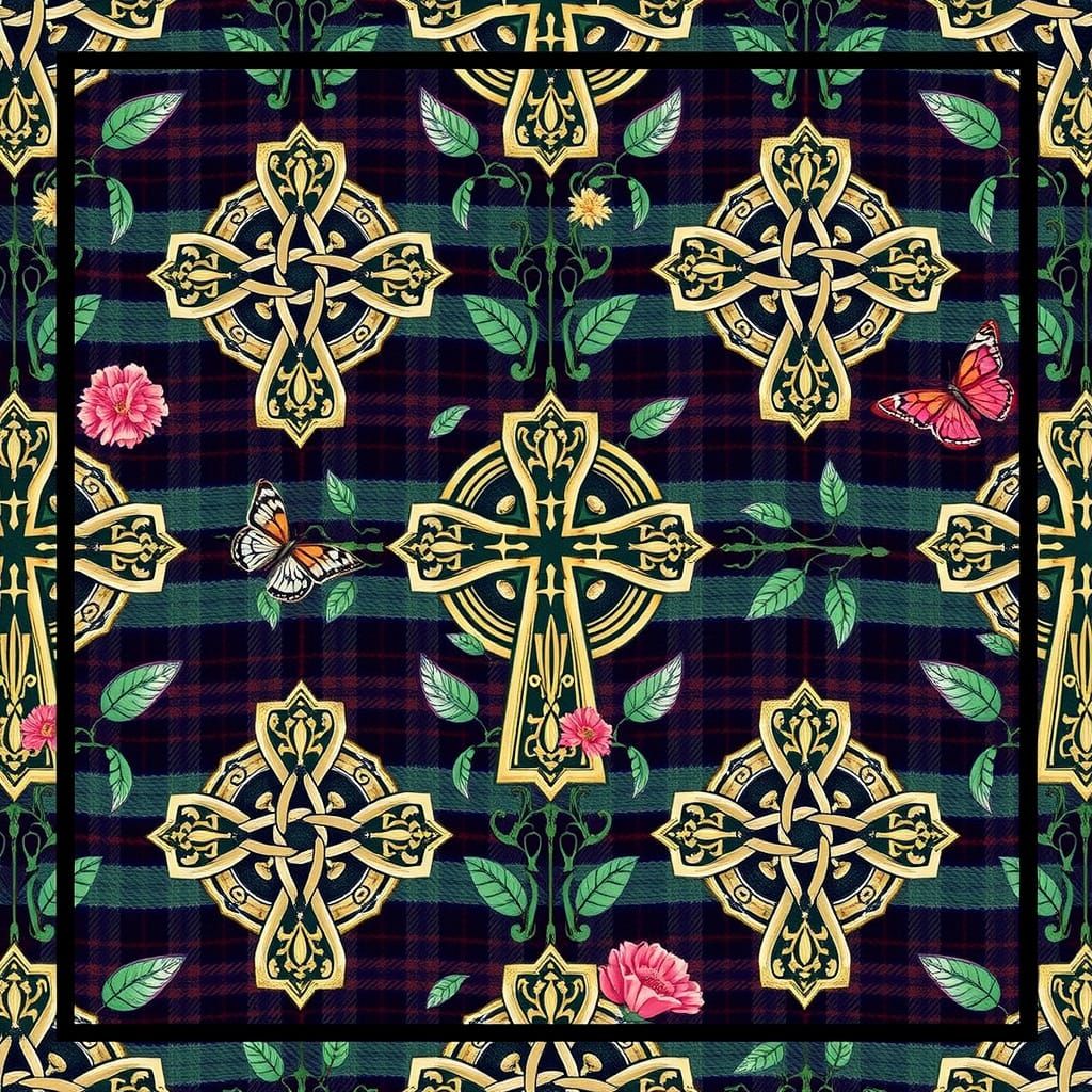 Traditional Celtic-Inspired Fabric Tile with Ornate Celtic C...