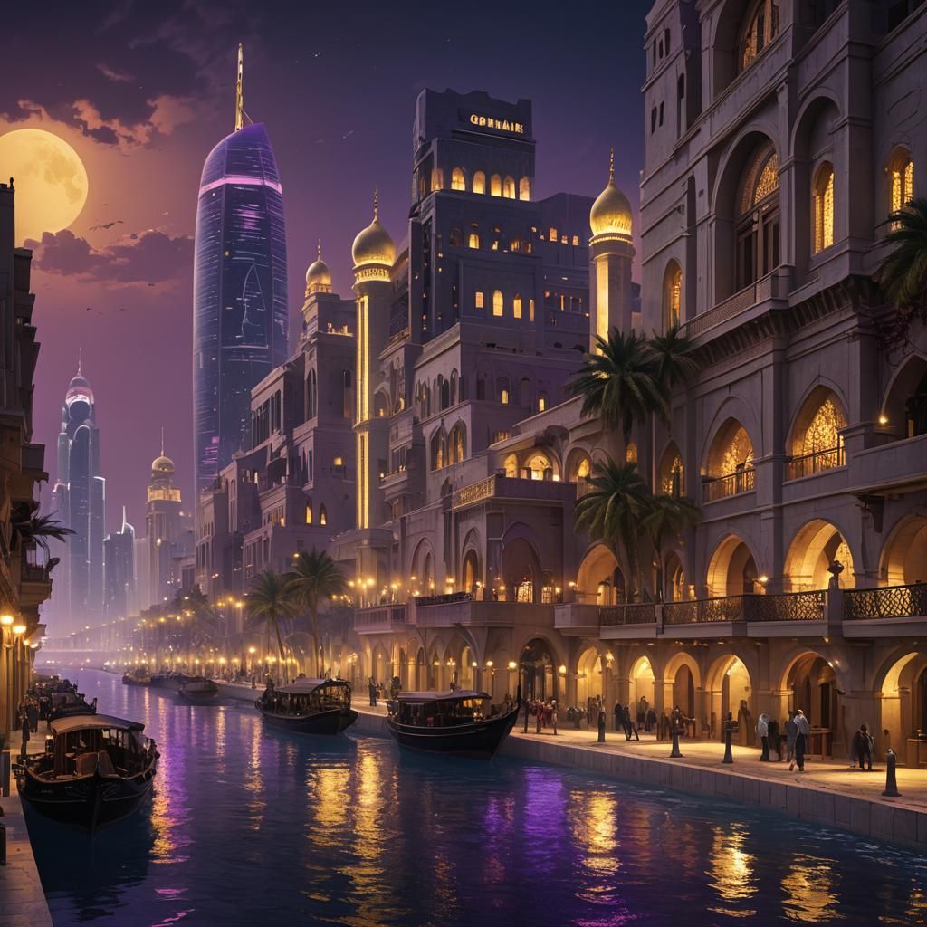 Doha Corniche Night: Dark Fantasy Concept Art