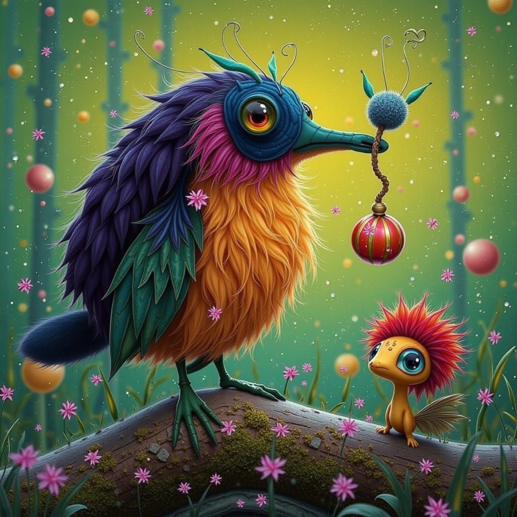 Whimsical Furry Creature in Forest Setting