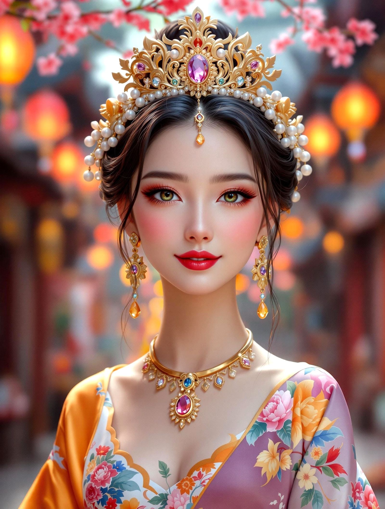 Golden Princess Portrait in Exotic Asian Setting