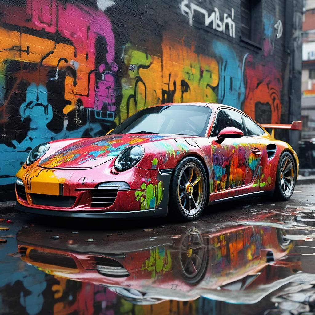 Futuristic Porsche Graffiti Art in Street Style